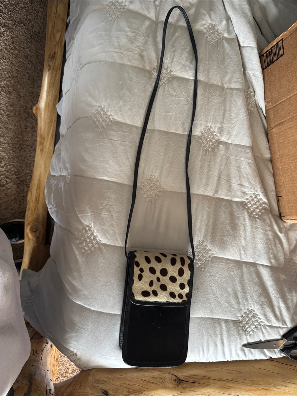 Black Crossbody Phone Pouch with Leopard calf hair  Flap